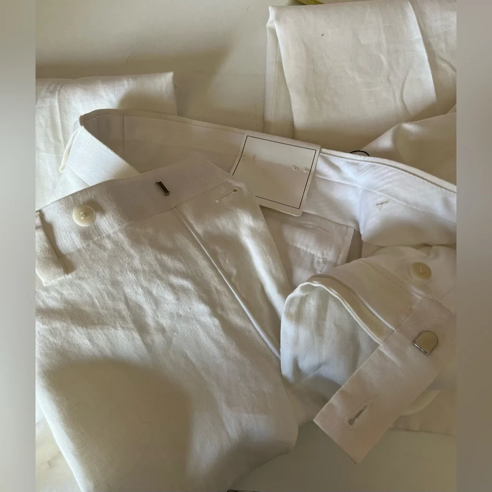 NWT Men’s Calvin Klein Flat Front White Linen Pants Trousers Size 34x30 lined